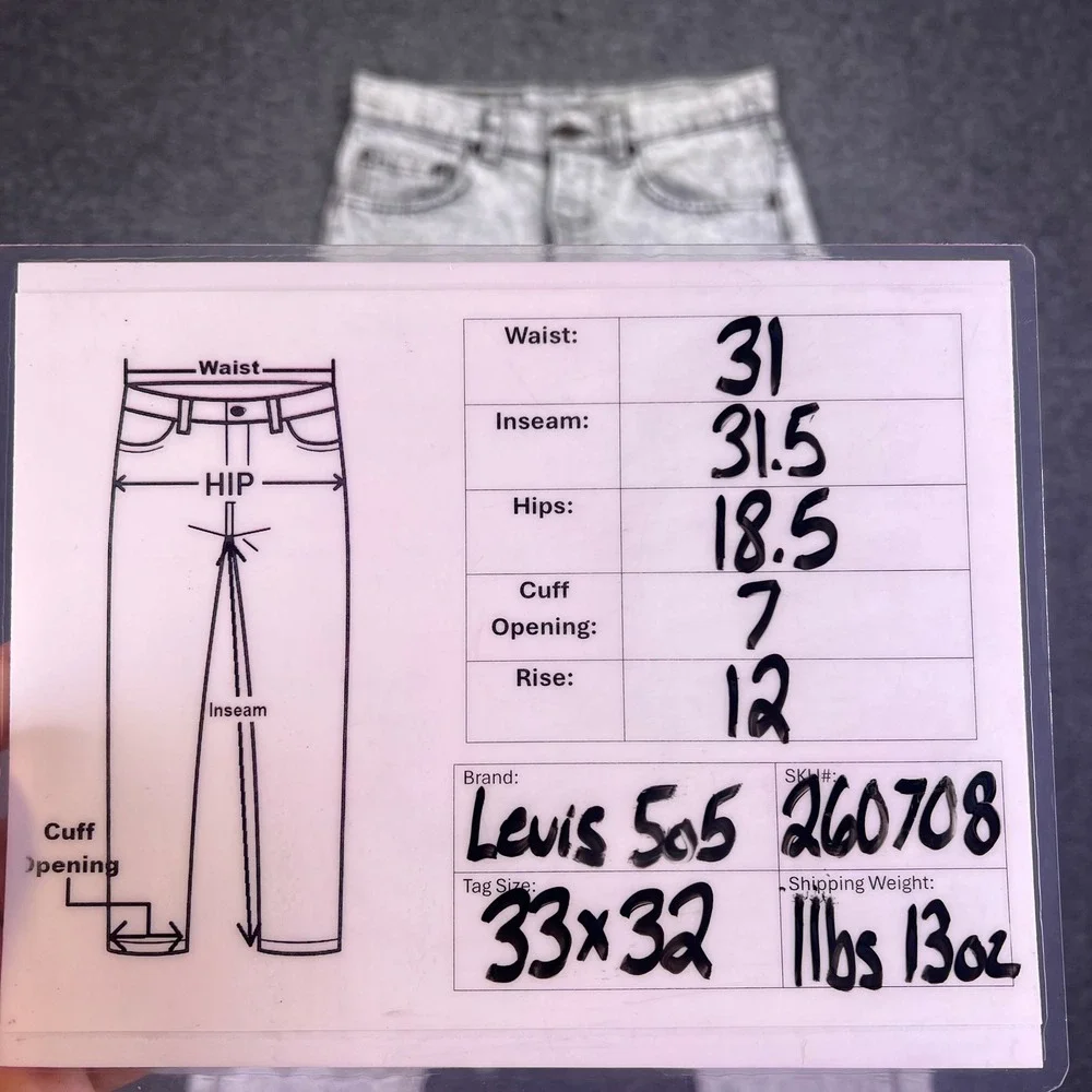 Vintage 80s Levis 505 Jeans Mens 31x31 Acid Wash Grey Made in USA Straight Leg